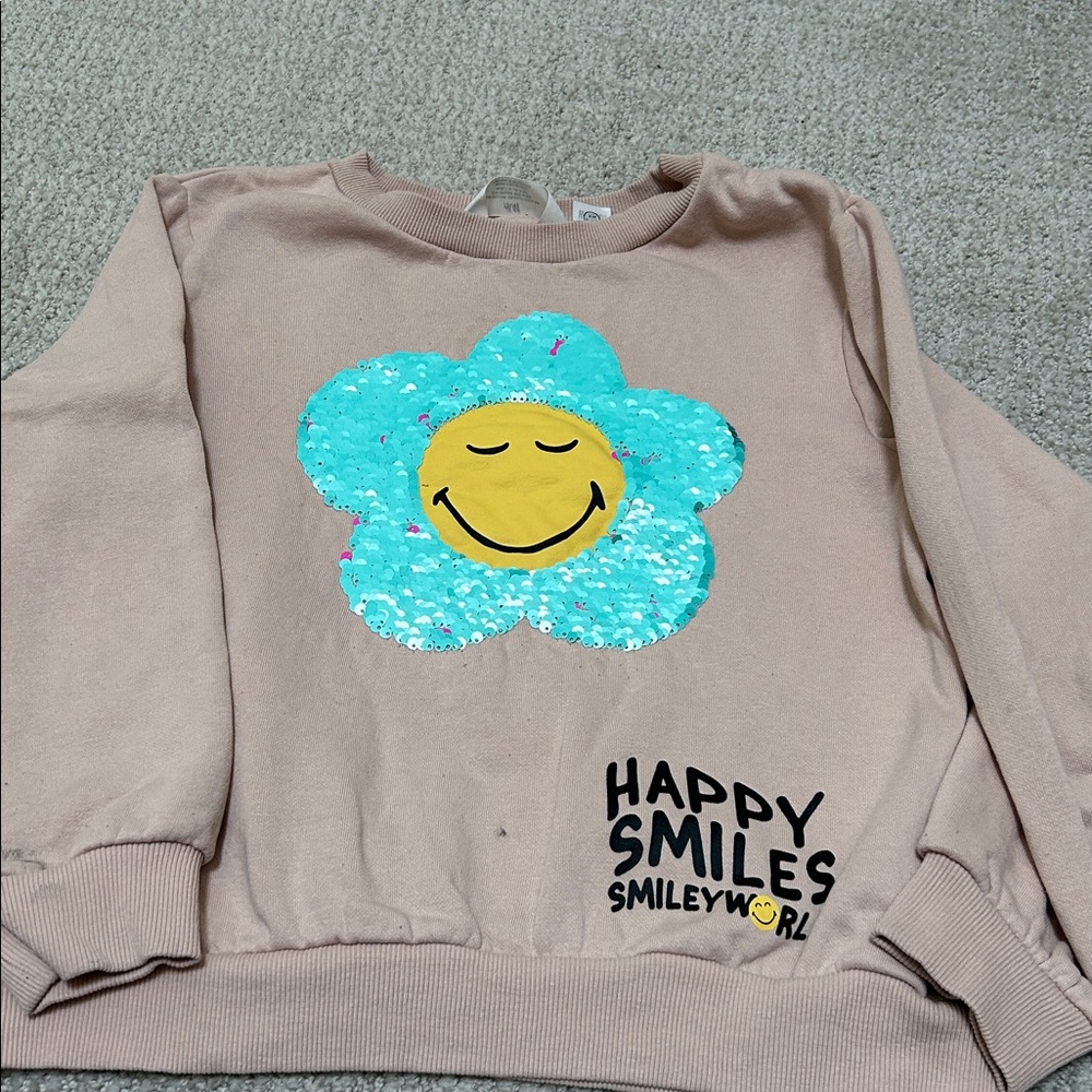 H&M Kids Smiley Flower Sweatshirt - Pink, Yellow, and Blue